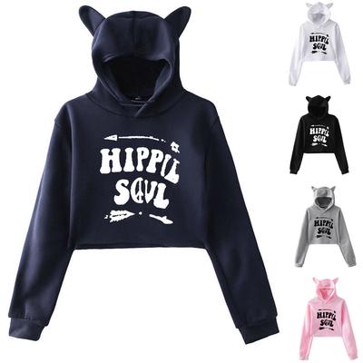 Fashion Sweatshirt Sweater Gray Personality Girl Cat Ears Umbilical Hoodie