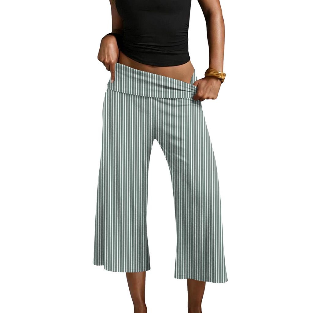 Pantaloni Corti da Donna a Vita Pieghevole Fondo Svasato Pantaloni da Tuta a Vita Pieghevole Bassi Yoga Elasticizzati Casual Gamba Larga Pantaloni da Tuta