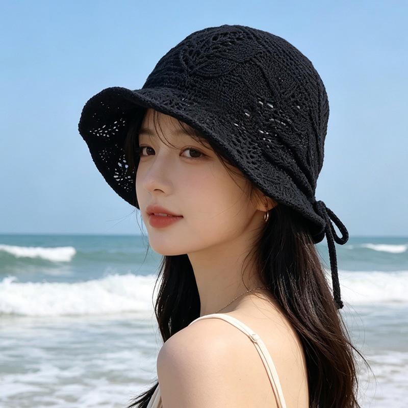 Spring And Summer Bowknot Bucket Hat For Women, Makes Face Look Smaller, Versatile Sun-Shielding Knitted Bucket Hat