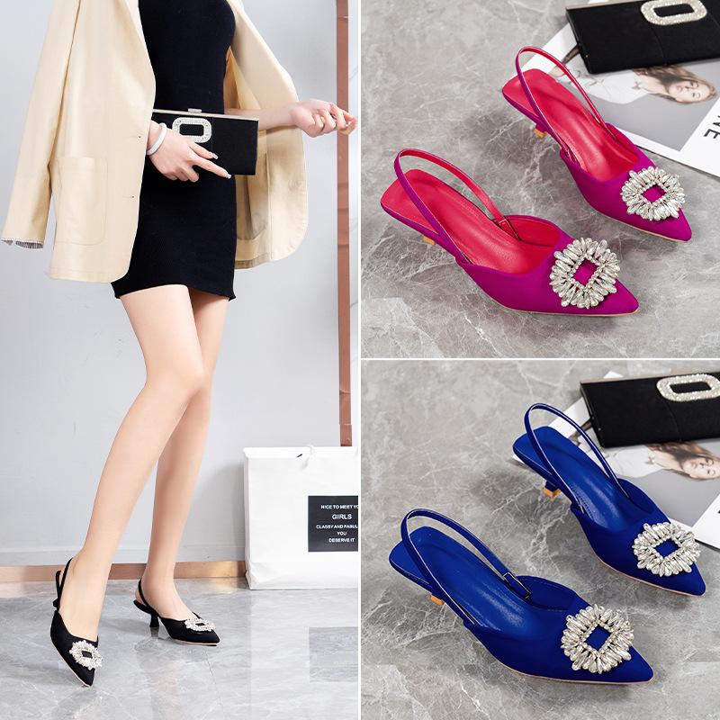 

Women s shoes summer new black rhinestone temperament wedding shoes muller shoes fairy pointed high heel single shoes sandals 35 красный