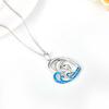 Mother and Baby Dolphin Heart Pendant Necklace with Blue Wave Inlay Ocean Inspired Sentimental Jewelry for Women
