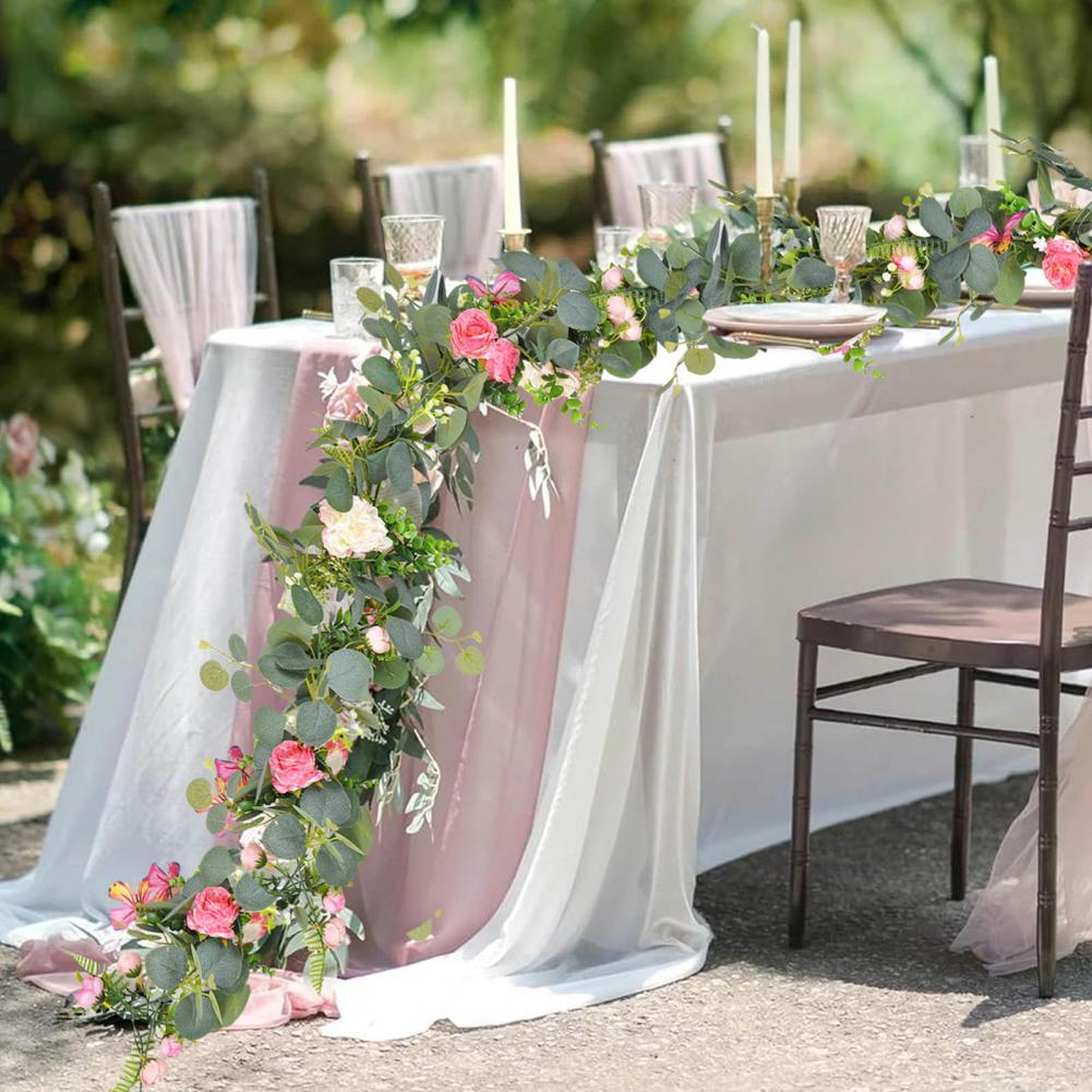 Artificial Eucalyptus Garland with Peony Flower Faux Floral Greenery Garland for Wedding Party Table Centerpiece Backdrop Decor