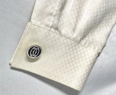 Cartier Double C Logo Pattern Cufflinks Silver 925 Black Vintage Button Style