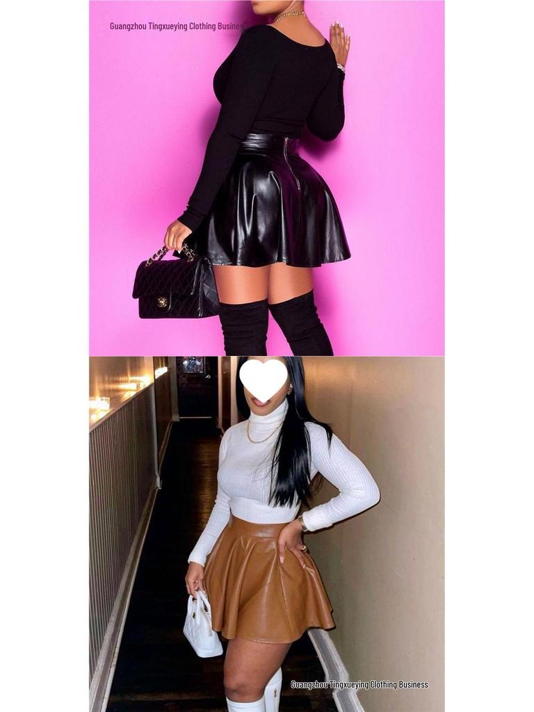 Women's Sexy Solid Color PU Mini A-line Skirt