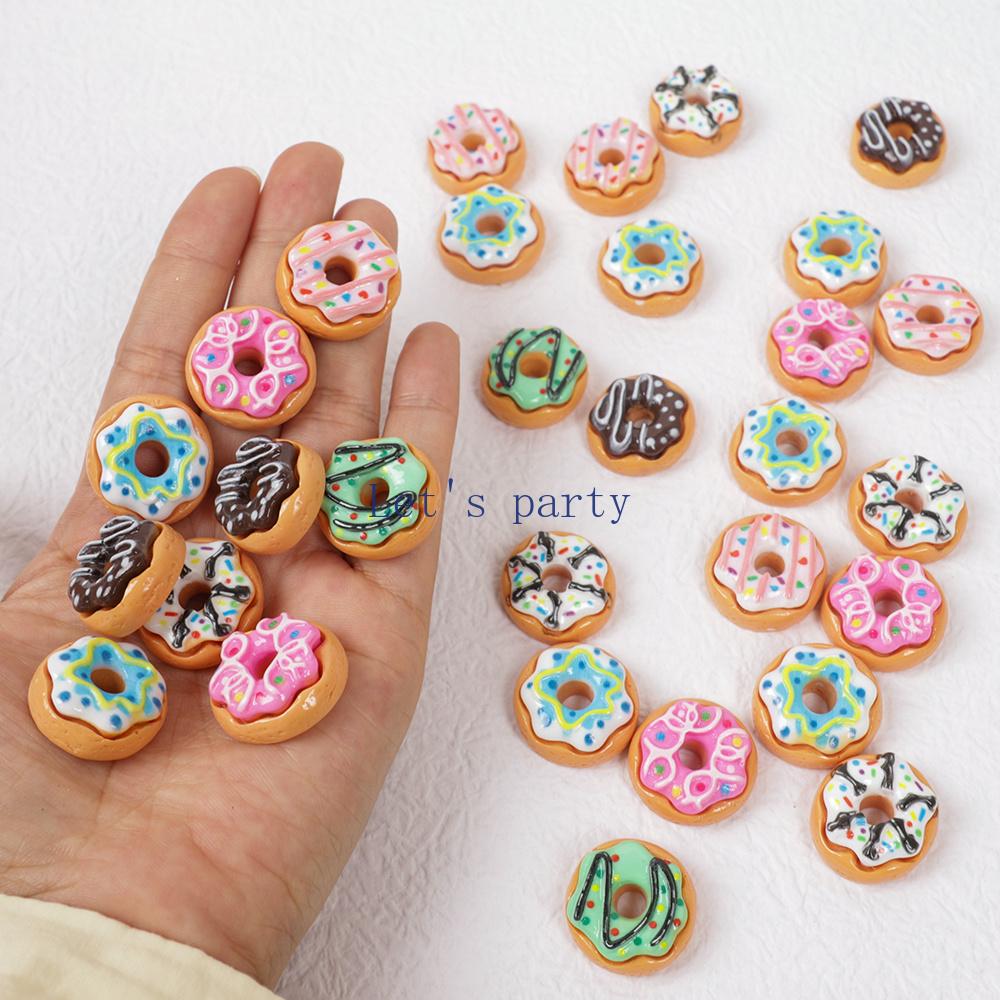 30Pcs 3D Resin Doughnut Flatback Cabochon Figurine Artificial Food Scrapbooking DIY Jewelry Craft Decoration Accessories