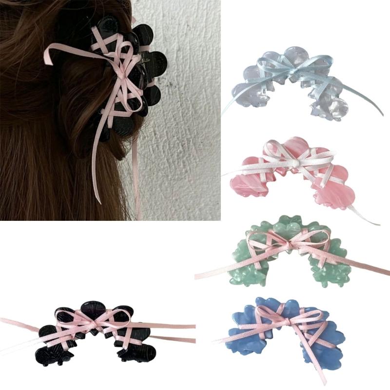 Versatile Acrylic Hair Claw Ballet Style Ribbon Tie Bowknot Acetate Claw Clips Stylish Headwear Hair Accessory for Women