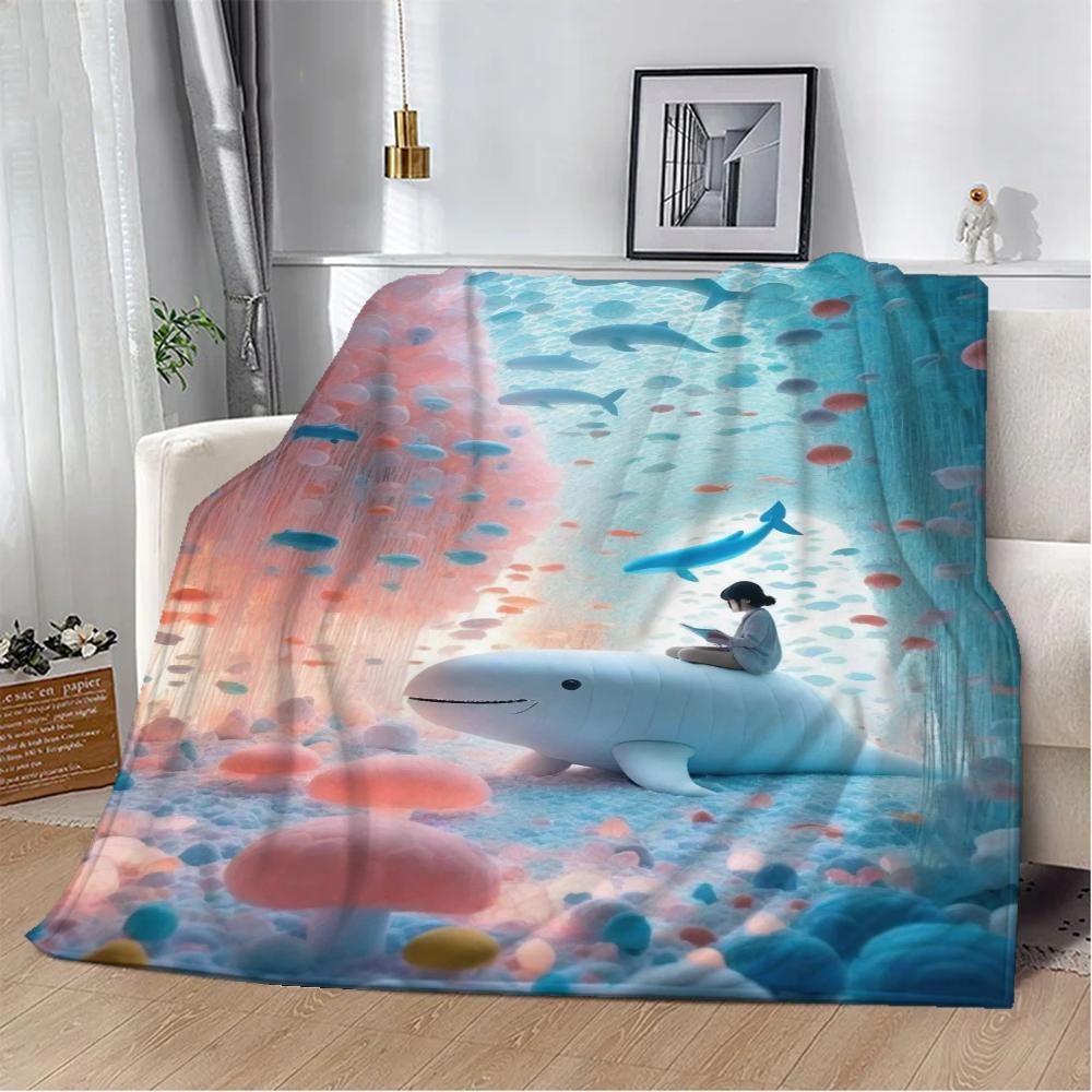 The Whale At the Bottom of the Sea Fluffy Soft Blankets Sofa Decoration Bed Blanket 150cm X 200cm Home Interior Beach Towel Knee
