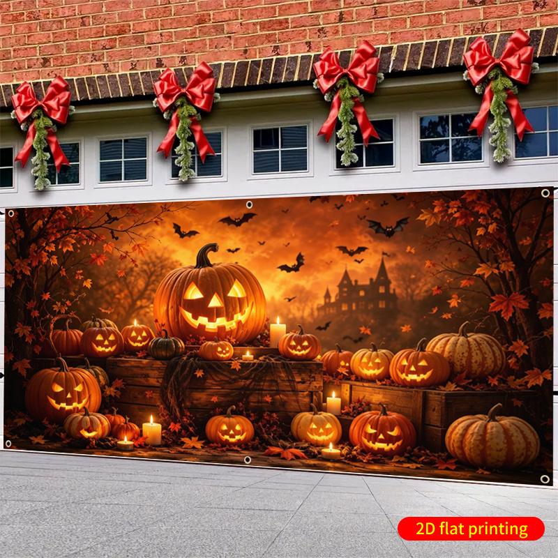 2D flat banner 1 piece suitable for the retro garage door background of Halloween pumpkin lanternszyc