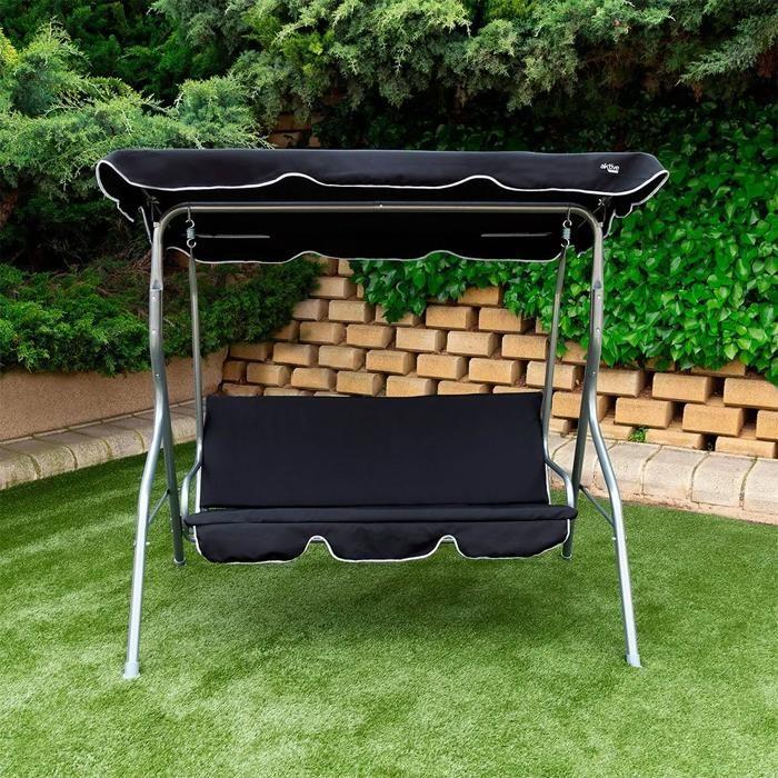 Balancelle De Jardin - AKTIVE - Noir - 180x107x160 Cm - 3 Personnes - Confort Optimal