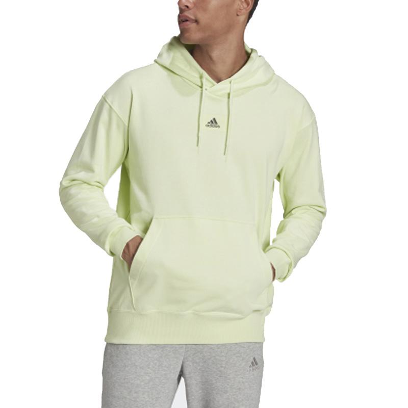 Adidas Essentials FeelVivid Hoodie, Men's Cotton Pullover Acid-Green Sweatshirt HE4359