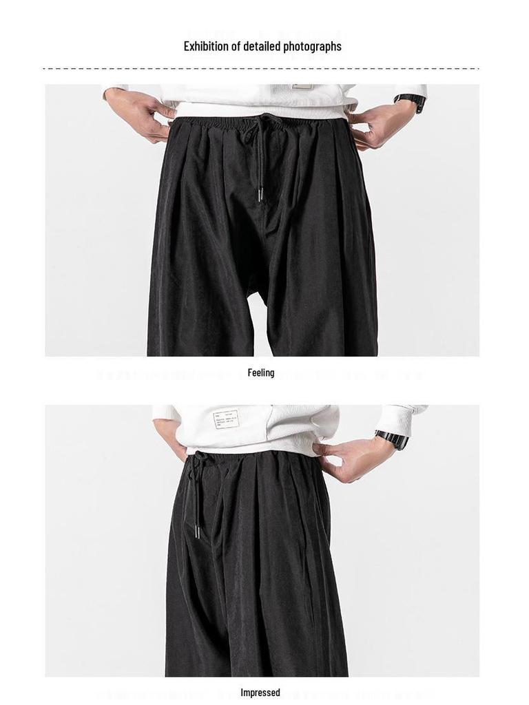 Japonské retro ležérní kalhoty lucerna - Letní volný střih, rovné nohavice, sportovní kalhoty se širokými nohavicemi