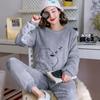 Thickened Warm Pajamas Winter Flannel O-Neck Girls Home Clothes 2 Piece Set Ladies Pajamas Long Sleeve Cartoon Bear Home Clothes
