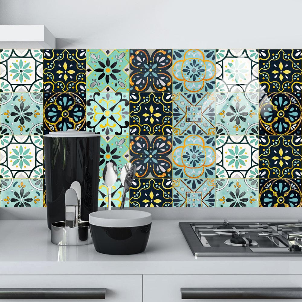 10pcs Light Luxury Style Tiles Stickers for Kitchen Wardrobe Wall Decal Home Decor Self-adhesive Crystal Hard Film Art Wallpaper