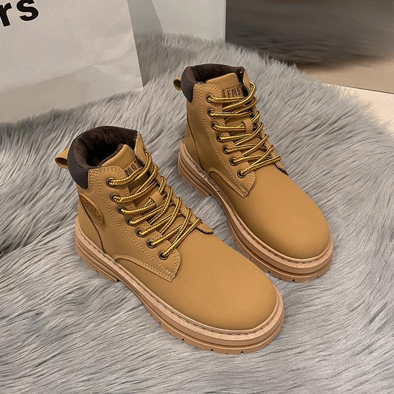 

2025 winter new thick-soled couple Martin boots velvet British style short boots fashionable versatile big yellow boots B806 35