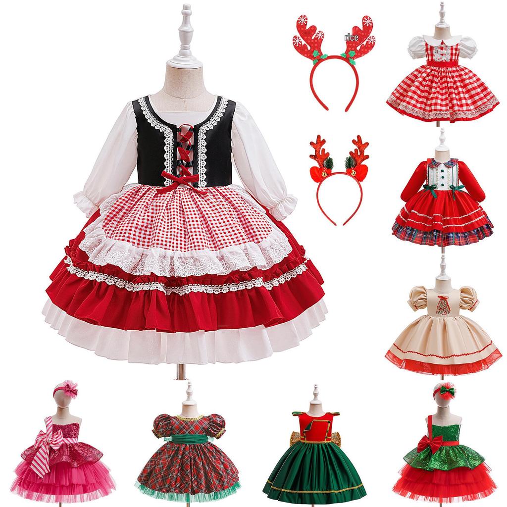 Red & Green Sequin Christmas Dress: Santa Claus Snowflake Costume, Girls' Mesh Princess Dress