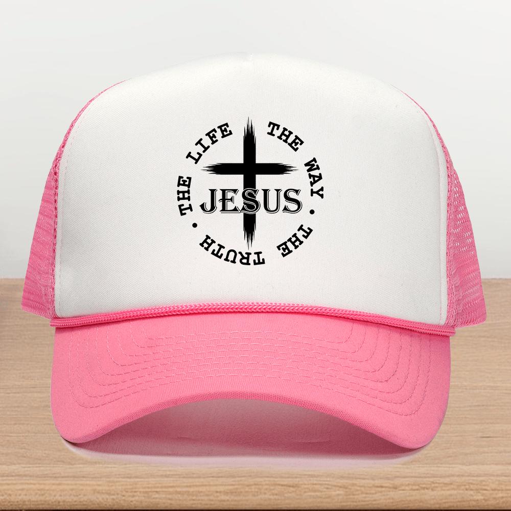 Jesus The Way The Truth The Life Cross Trucker Hat Unisex Polyester Mesh Snapback Cap Casual Cap Casual Cap
