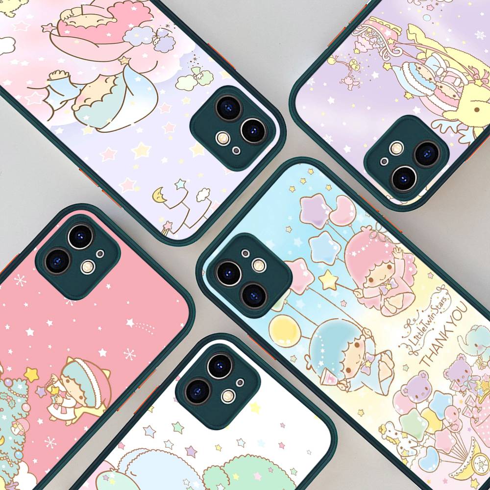 L-Little Twin Stars Phone Case For iPhone 13 12 X XS MAX Pro Max 16 15 11 14 Pro Max Shockproof Matte Cover