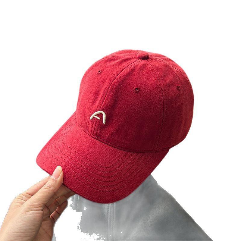 Simple Letter A Embroidered Baseball Hat for Women Korean Style Casual and Versatile Soft Top Couple Showing Their Faces with Small Duckling Hat