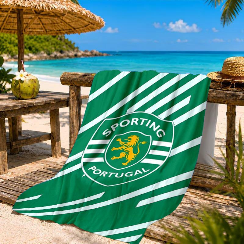 Asciugamano da Spiaggia con Stemma dello Sporting Cp, Asciugatura Rapida, Facile da Curare, Adatto Sia per il Fitness che per le Vacanze al Mare, Essenziale per lo Sport