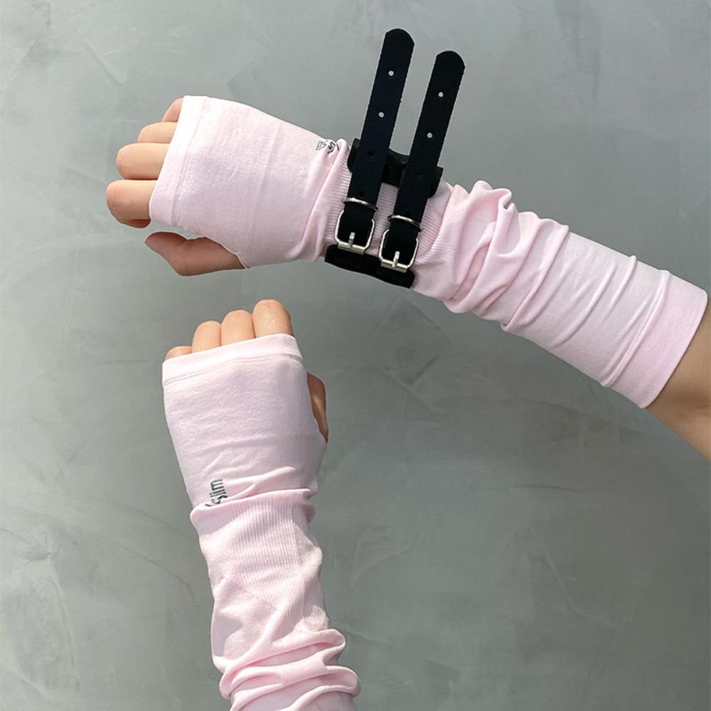 

Spandex Ice Silk Finger Sleeves Hip-hop Y2K PU Wristband Punk Black Arm Cover Cycling чёрный