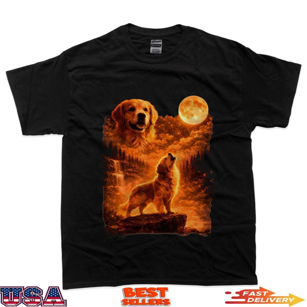 Golden Retriever Heult Zum Mond Lustiges Vintage Hundeliebhaber T-Shirt