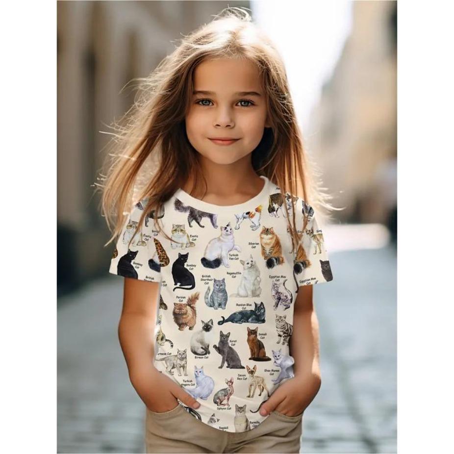 Kids T-shirts Cartoon Pattern Short Sleeve 3d Print T Shirt O Neck Tops Polyester Casual Sportwear Comfortable Tees