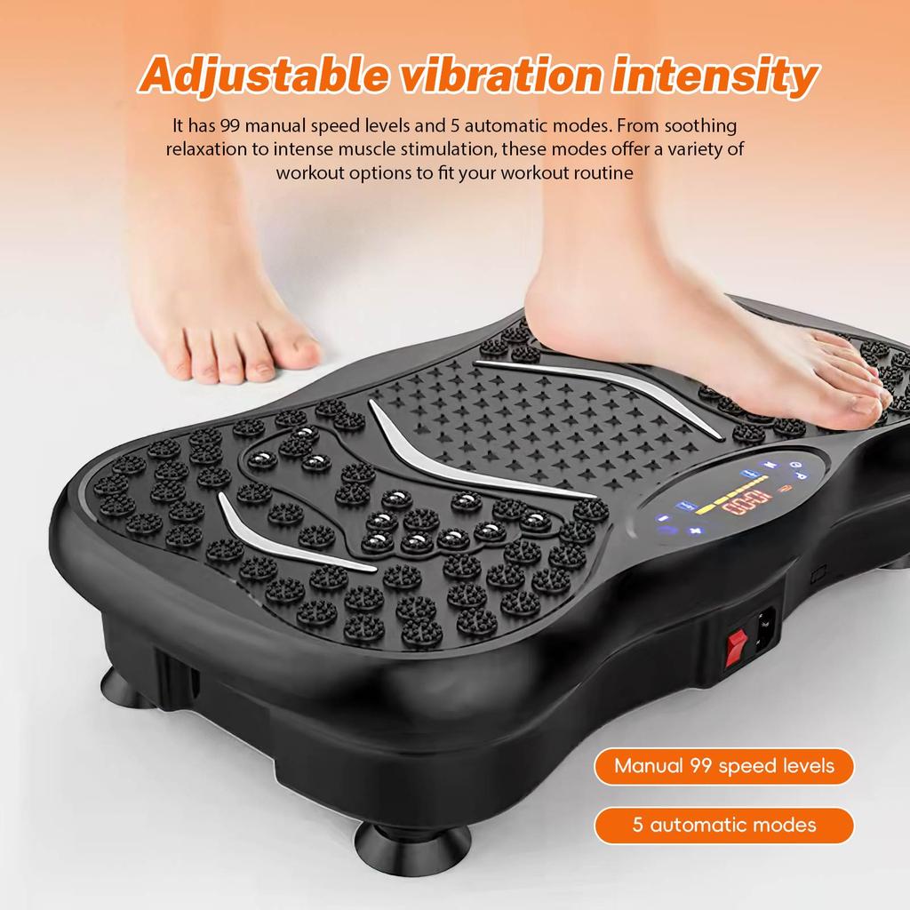 Whole Body Vibration Plate Exercise Machine, Bluetooth Speaker, 5 Auto Modes, LED Display, Resistance Bands for Home Fitness Training