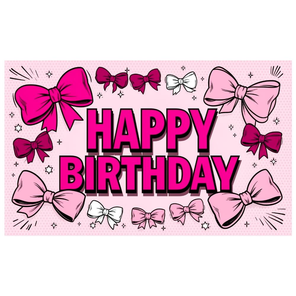Cute Birthday Banner Dark Red Bow Decor Pink Birthday Banner Girls Birthday Banner Lettering For Kids Celebration