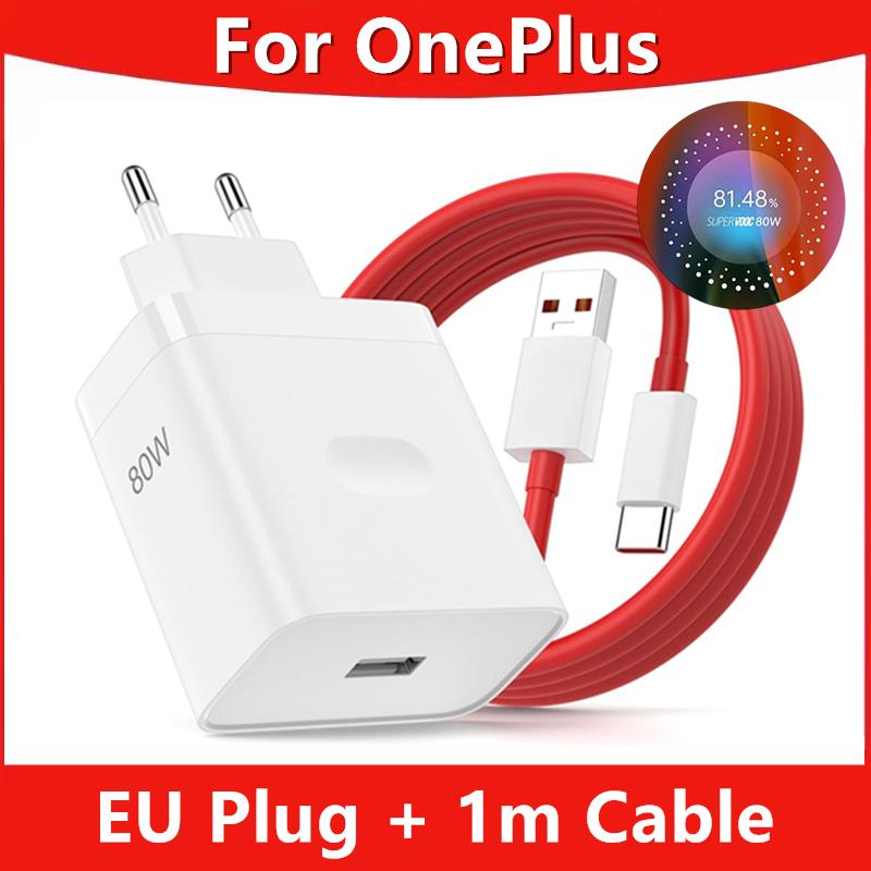 

Сверхбыстрое зарядное устройство USB 80 Вт EU для OnePlus 9 10 11 12 13 Nord CE 2 3 Lite N300 OPPO Realme 12 GT NEO 2 3 Кабель Type C Warp Charge EU Plug + 1m Cable