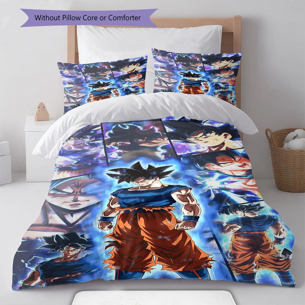 Son Goku Pattern Bedding,Quilt Set Quilt Cover Pillowcase Home Birthday Gift (1 * Duvet Cover + 2 * Pillowcase, Without Core)