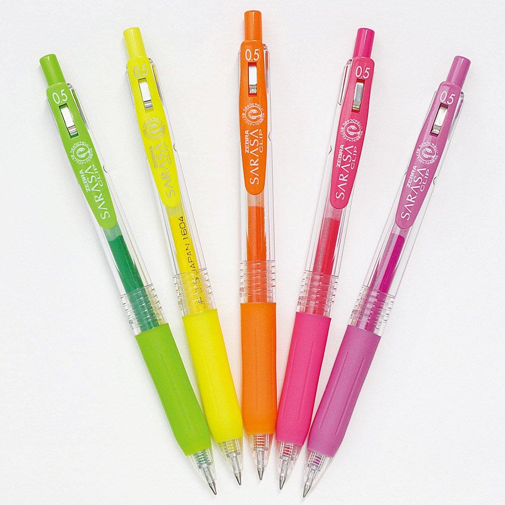 Zebra Sarasa Clip Gel Ballpoint 5 Pen, 0.5, Neon, Colors, JJ15-5C-NO