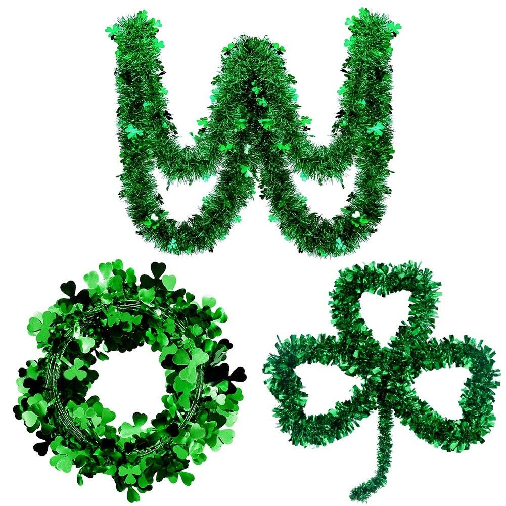 St Patricks Day Party Green Shamrock Decorations Plastic Streamers Wall Garlands and Hanging Clover Ornaments for Events