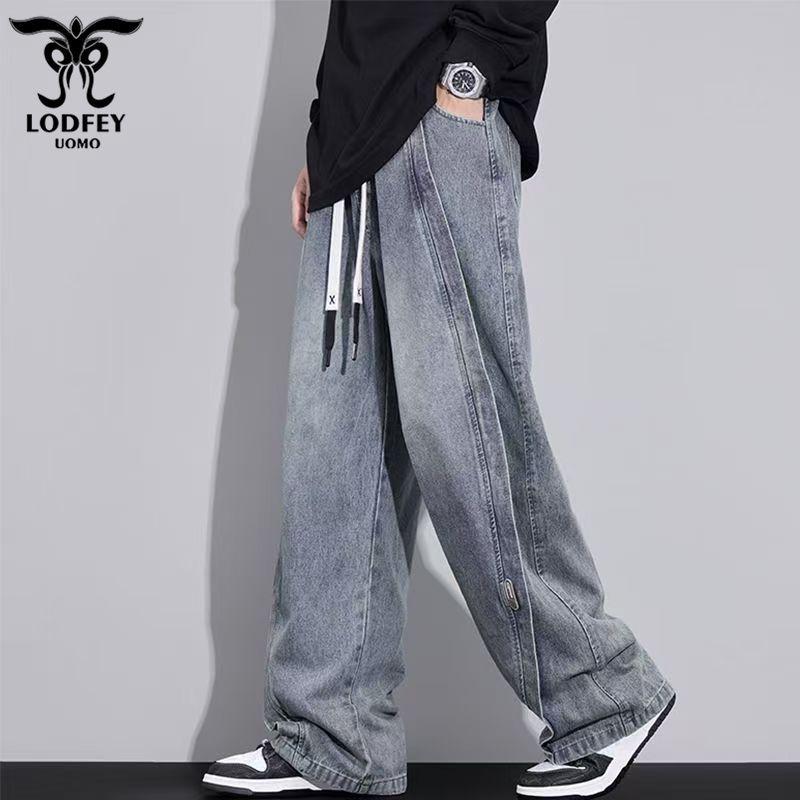 Longdafei Plus Size Men's Retro Straight Leg Jeans - Autumn/Winter Loose Fit Casual Pants
