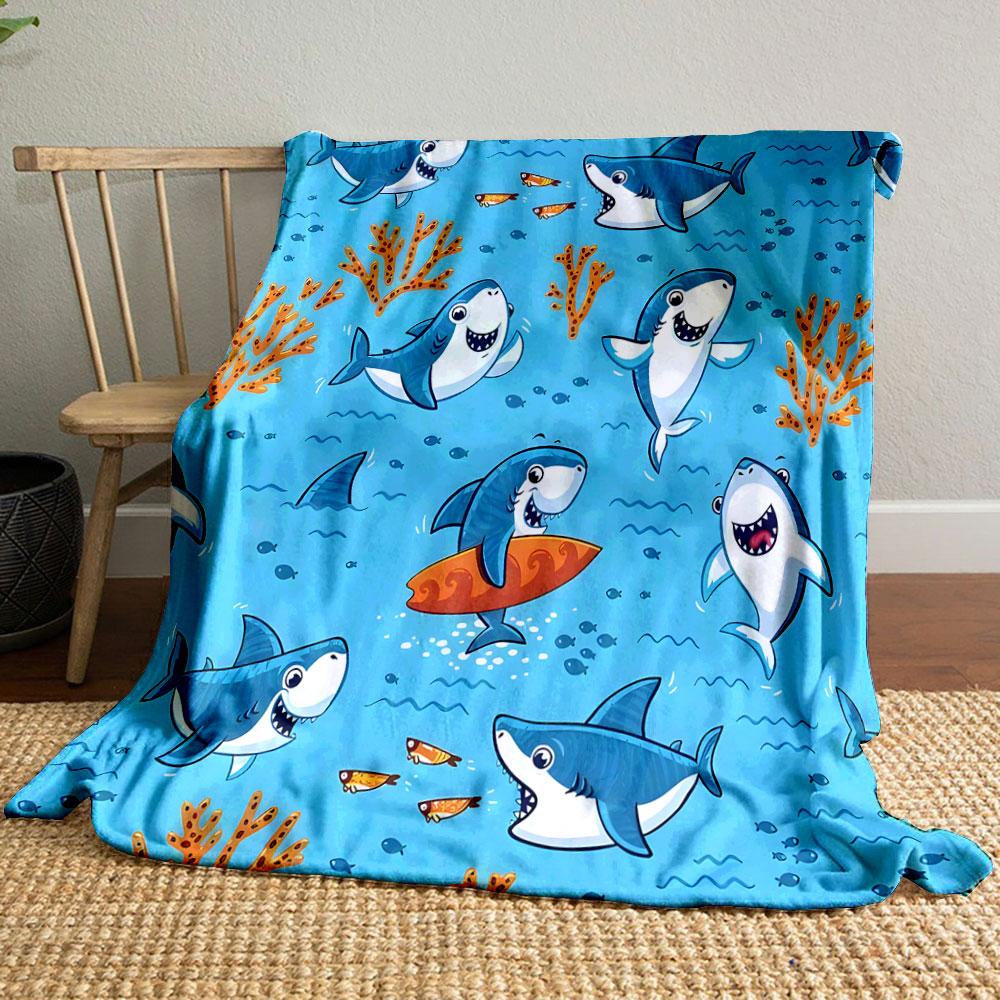 Playful Cartoon Sharks Adventure print blanket soft and cozy perfect for the living room bed sofa or a nap,gift