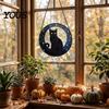 Witchcraft Aesthetic Room Decor Halloween Moon Black Cat Suncatcher Jigsaw Puzzle, 2D Acrylic Mystical Feline Window Hanging Animal Wall