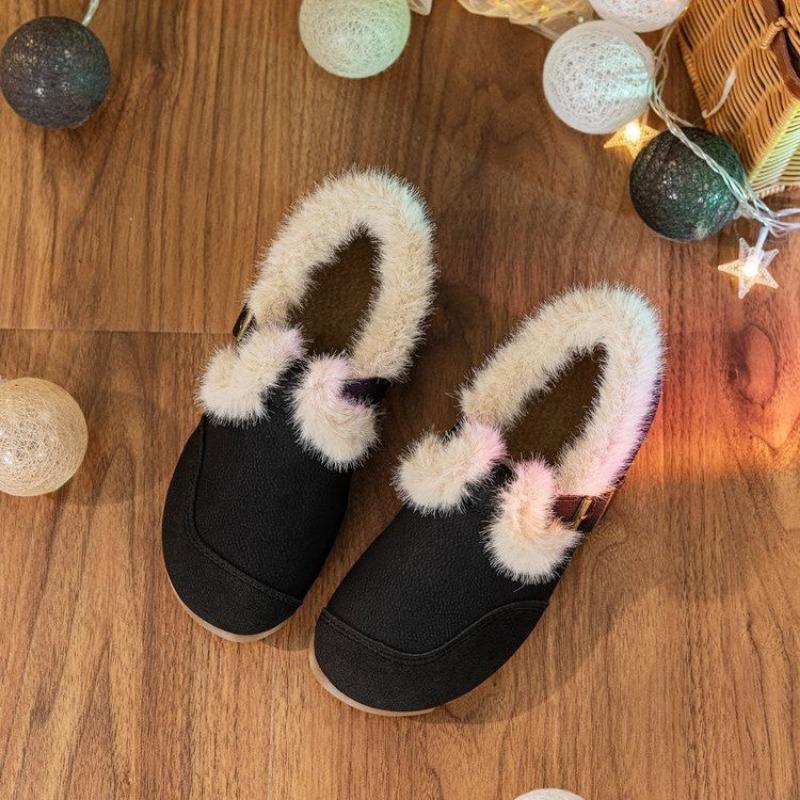 

Winter new retro velvet round head flat bottom one pedal warm beanie shoes women s matte comfortable wool cotton shoes 35 чёрный