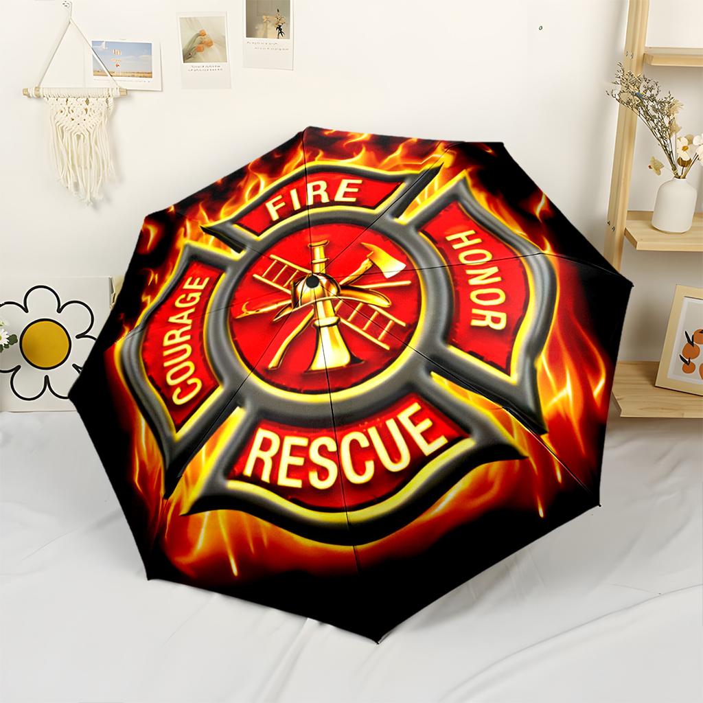 Firefighter Courage Honor Portable Automatic Umbrella Compact 8-Rib Lightweight Sturdy Construction for Outdoor Daily Use Compact Folding Umbrella