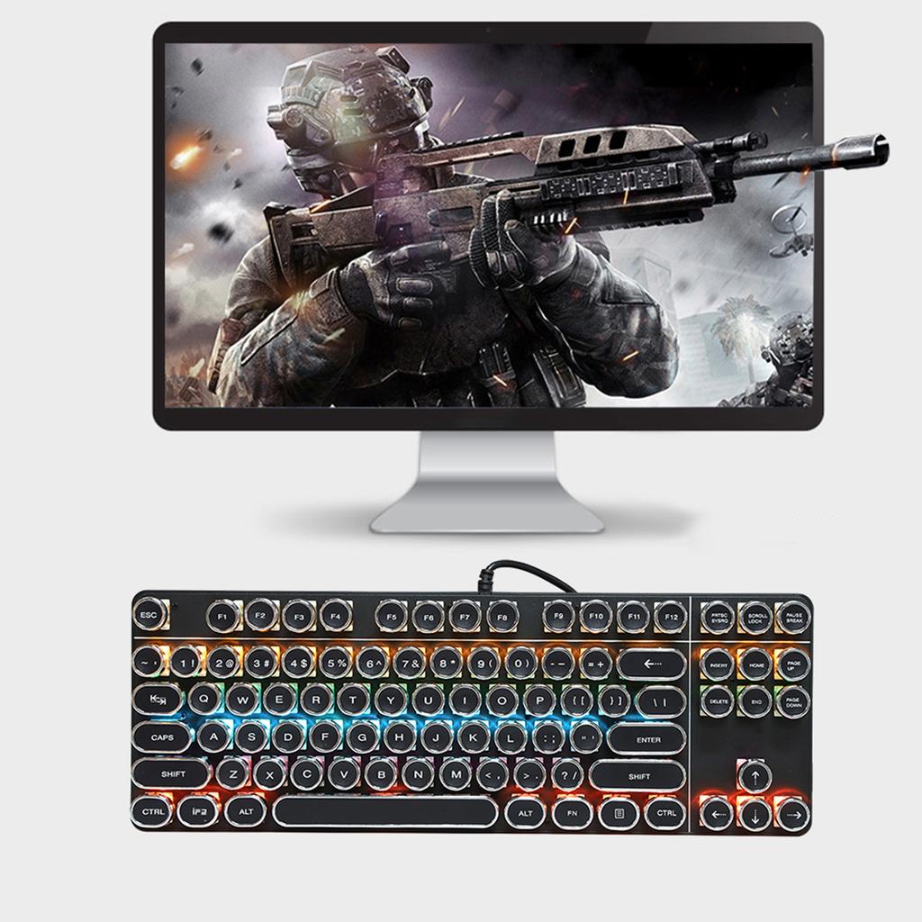 Tastatură Mecanică Punk 917 cu Taste Rotunde Vintage pentru Cafenele Internet PUBG, Accesoriu Calculator