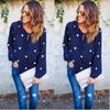 Premium Quality Woman O Neck Long Sleeve Casual Polka Dot Blue Blouse For Everyday Comfort