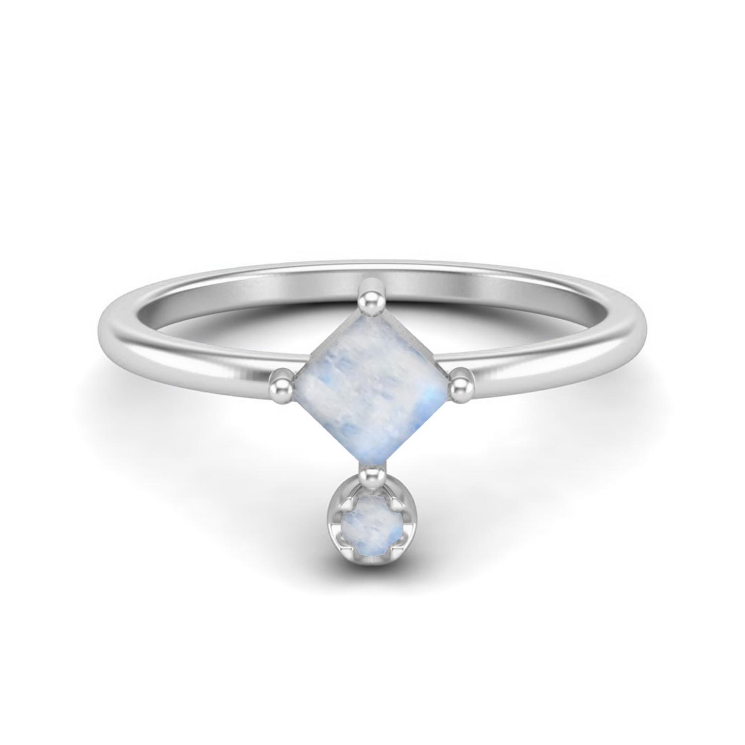 4MM Square Shaped Moonstone 925 Sterling Silver Solitaire Women Wedding Ring 9 белый