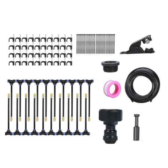 Automatic Irrigation System Irrigation Hose with 360-Degree Adjustable Nozzles Drip Irrigation System Kit with Connectors Cutter Ties for Garden