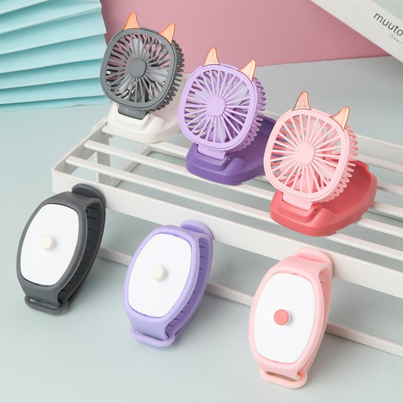 Watch Fan 1pcs Three-stage Wind USB Colorful Light Cartoon Mini Electric Fan Gift