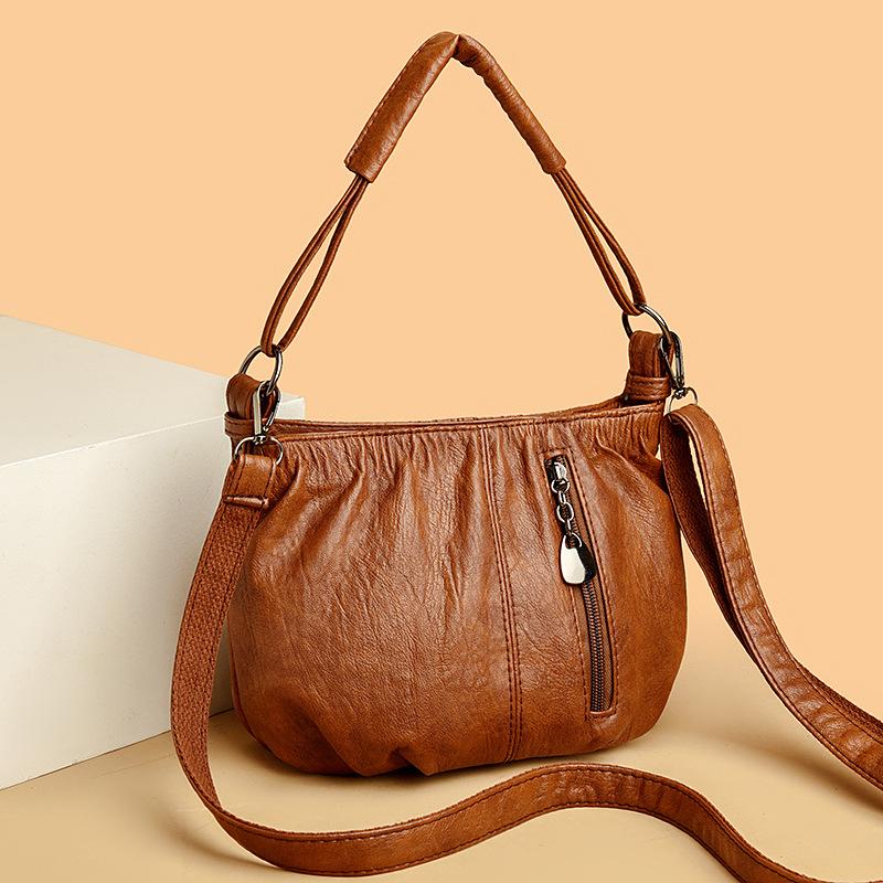 Damska torebka skórzana, miękka, duża pojemność, torba typu crossbody na ramię