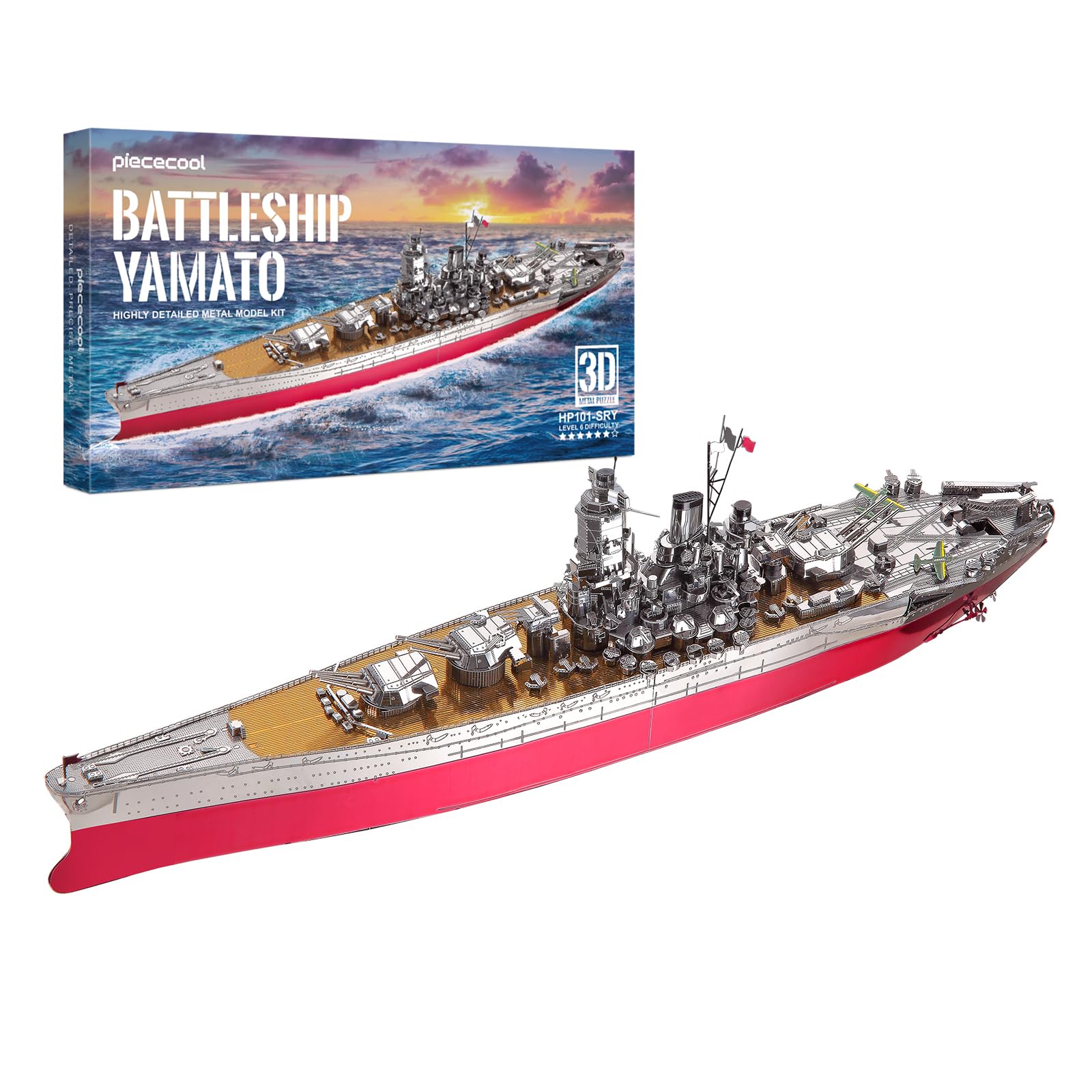 

Piececool Metal 3D Puzzle: Yamato-class Battleship. Metallic Nano Puzzle. Assembly required, no glue needed. Difficulty level: 6 stars (intermediate).