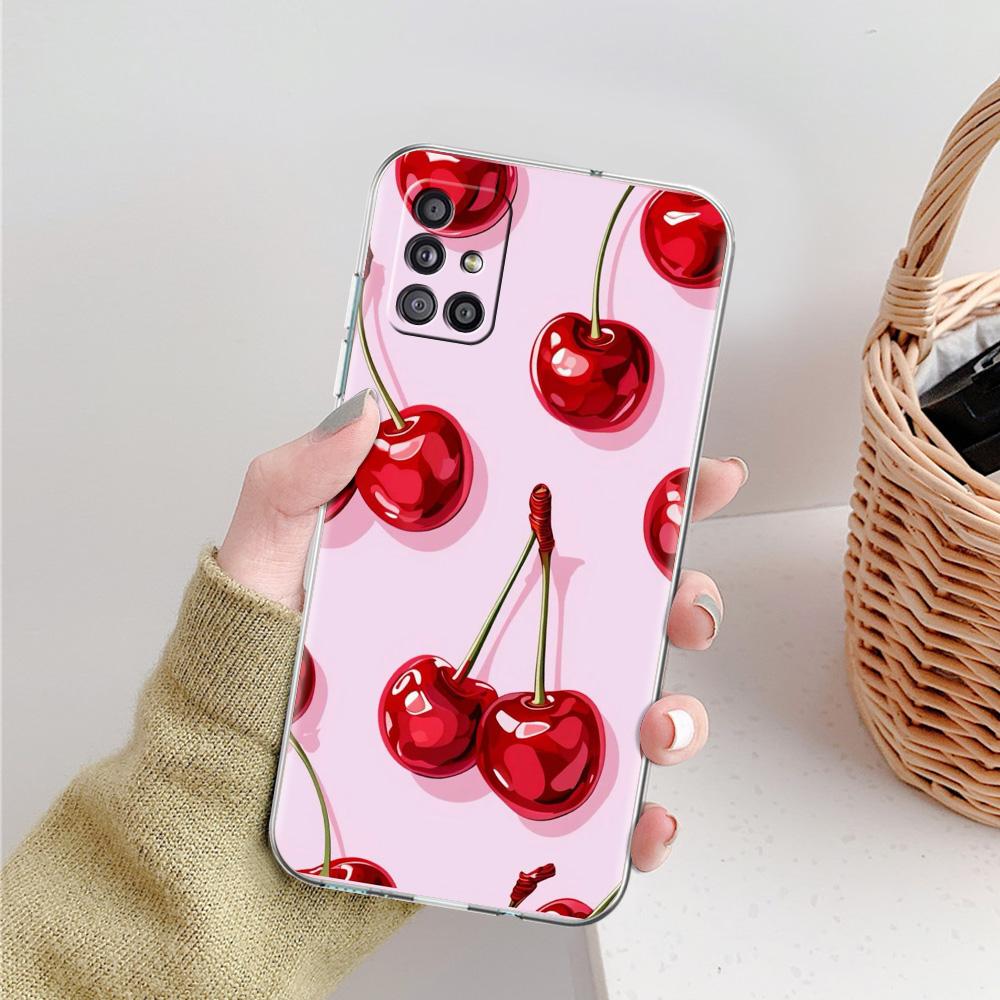 Phone Case For Samsung A15 A13 A35 A55 A51 A71 A41 A31 A21S A03S A05 A17 A23 A25 A33 A53 A73 5G A07 4G Clear Cover Red Cherry