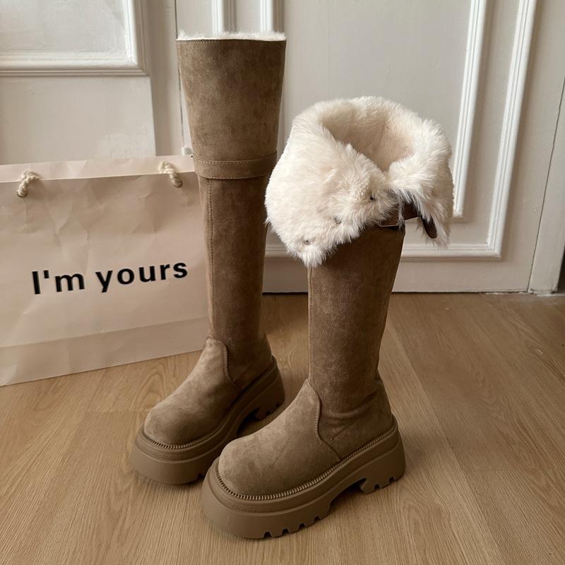 Women's soft elastic winter warm cold padded snow boots thick bottom non-slip wear-resistant outdoor leisure sports tall cotton boots