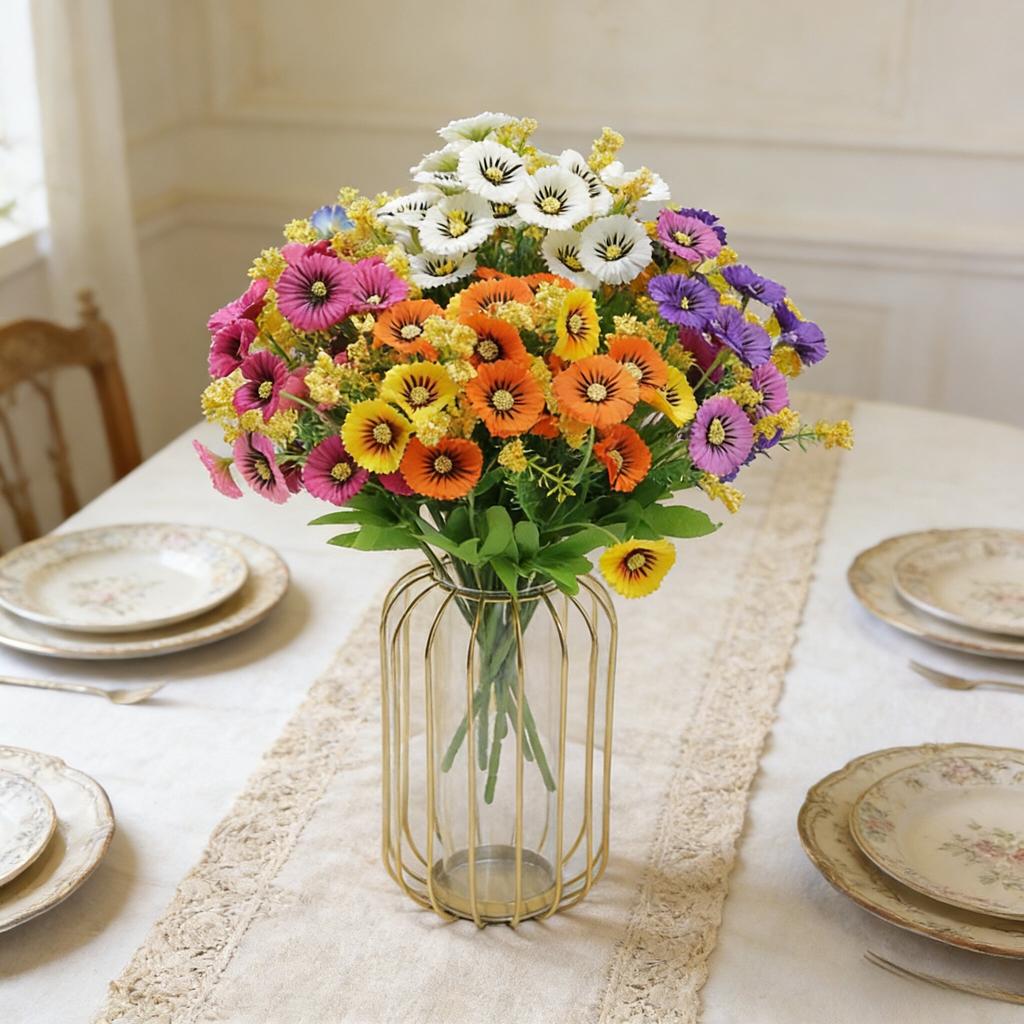 6pcs Outdoor Floral Arrangement, Daisy Simulation Flowers for Decoration, Plastic Flowers, Indoor and Outdoor Decorative Flowers
