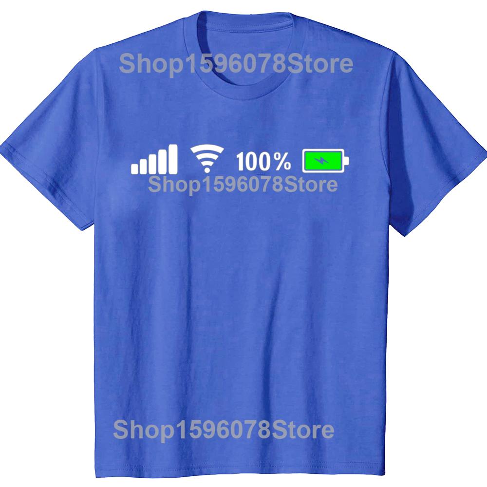 Funny Signal Wifi Battery Graphic 100% Cotton T-shirts Men Women's Fashion Casual Tshirt Loose Oversized Streetwear T Shirt