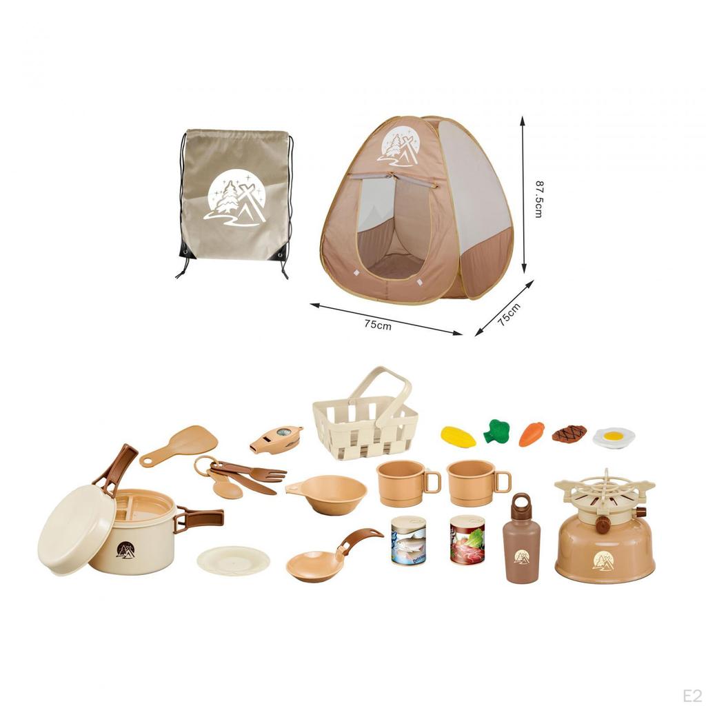 25 Pieces Kids Camping Gear Set Pretend Play Campfire Food with Tent Toy BBQ Grill
