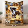 Horse Blanket Soft Flannel Throw with Majestic Black & White Horse Design, Lightweight & Warm for Home, Travel
